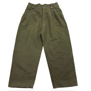 Zara Linen Cropped Pants Khaki Green Paperbag Waist Baggy Fit Womens Small